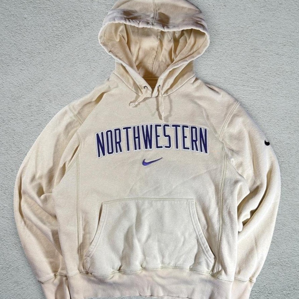 Nike Northwestern University Hoodie Cream Purple Mens Medium Sweatshirt